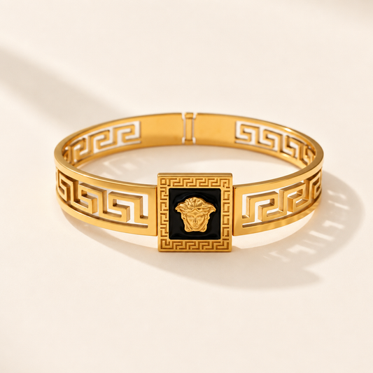 Medusa Greek Key Gold Bracelet