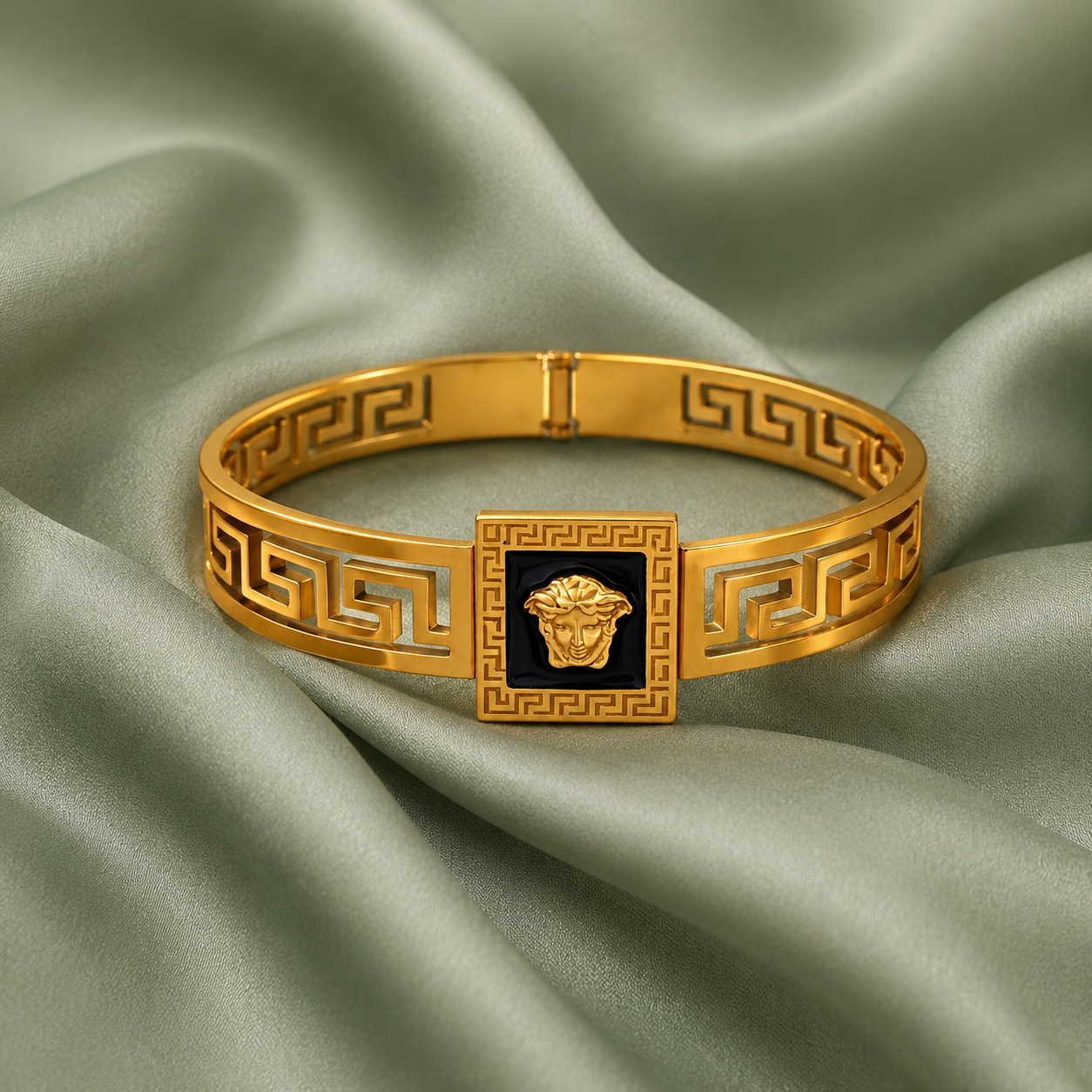 Medusa Greek Key Gold Bracelet
