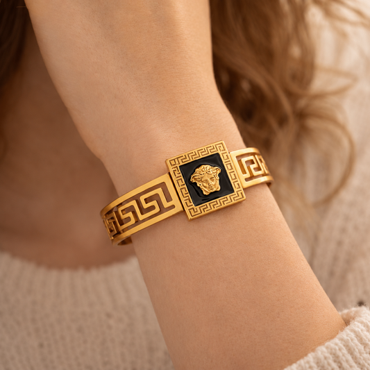 Medusa Greek Key Gold Bracelet